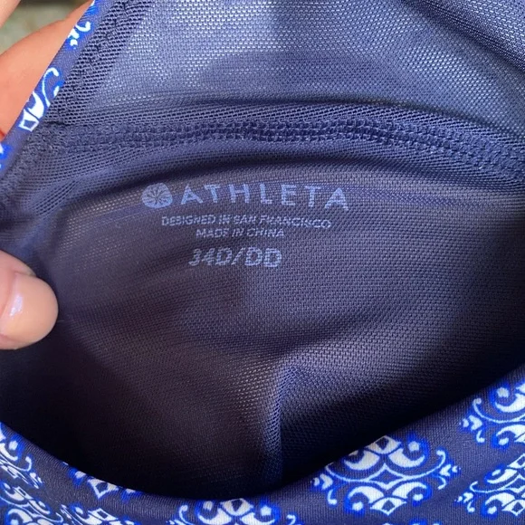 Athleta Tangier High Neck Tankini Top 34D /DD Blue Open Back Underwire - Picture 6 of 9